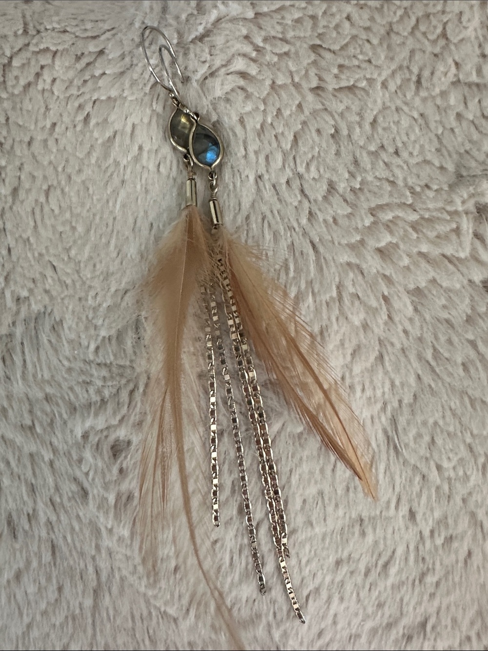 Free People Feather Drop Earrings in Beige and Gold